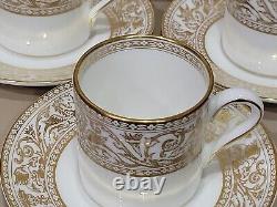 WEDGWOOD GOLD FLORENTINE Bone China Espresso Coffee 6 Cups &6 Saucers SET W4219