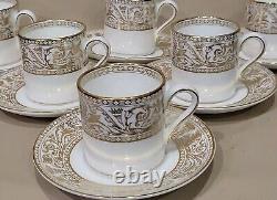 WEDGWOOD GOLD FLORENTINE Bone China Espresso Coffee 6 Cups &6 Saucers SET W4219