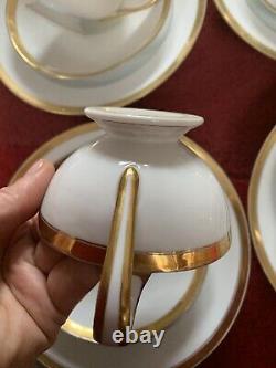 Wahliss Wien Vienna Austria Antique tea Cups Saucers Set Trios White Gold Rare
