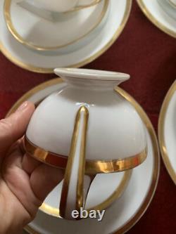 Wahliss Wien Vienna Austria Antique tea Cups Saucers Set Trios White Gold Rare