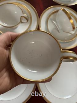 Wahliss Wien Vienna Austria Antique tea Cups Saucers Set Trios White Gold Rare