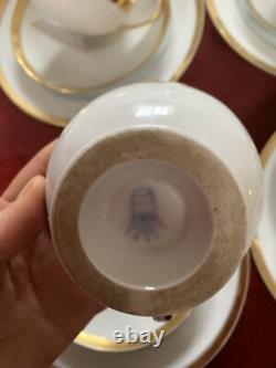 Wahliss Wien Vienna Austria Antique tea Cups Saucers Set Trios White Gold Rare