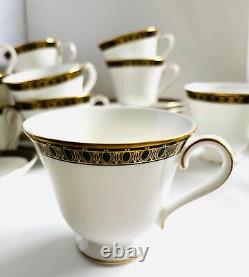 Waterford Ashworth Cups Saucers Bone China Sugar Creamer Gold Black Set of 12