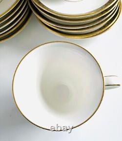 Waterford Ashworth Cups Saucers Bone China Sugar Creamer Gold Black Set of 12