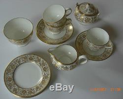 Wedgewood Bone China Gold Damask Tea Cup Saucer Cake Plate Sugar Bowl Milk Jug