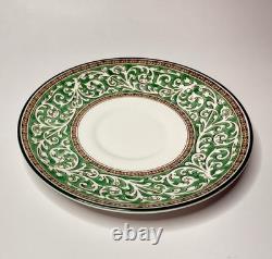 Wedgwood Bone China Green & Gold Tea Cups & Saucers Set of 4 England