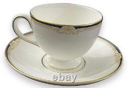 Wedgwood Cavendish Set of 8 Cups & Saucers Fine English Bone China Blue Gold