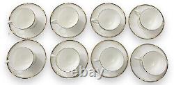 Wedgwood Cavendish Set of 8 Cups & Saucers Fine English Bone China Blue Gold