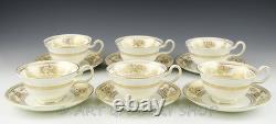 Wedgwood England COLUMBIA GOLD ON WHITE PEONY SHAPE CUPS AND SAUCERS Set of 6