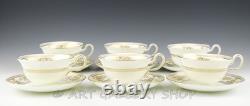 Wedgwood England COLUMBIA GOLD ON WHITE PEONY SHAPE CUPS AND SAUCERS Set of 6