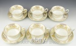Wedgwood England COLUMBIA GOLD ON WHITE PEONY SHAPE CUPS AND SAUCERS Set of 6