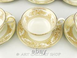 Wedgwood England COLUMBIA GOLD ON WHITE PEONY SHAPE CUPS AND SAUCERS Set of 6