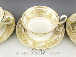 Wedgwood England COLUMBIA GOLD ON WHITE PEONY SHAPE CUPS AND SAUCERS Set of 6