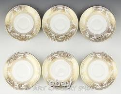 Wedgwood England COLUMBIA GOLD ON WHITE PEONY SHAPE CUPS AND SAUCERS Set of 6