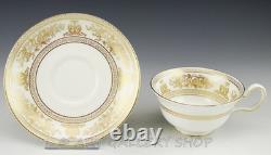 Wedgwood England COLUMBIA GOLD ON WHITE PEONY SHAPE CUPS AND SAUCERS Set of 6