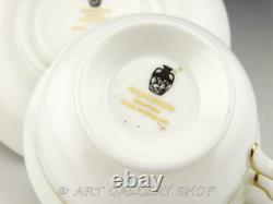 Wedgwood England COLUMBIA GOLD ON WHITE PEONY SHAPE CUPS AND SAUCERS Set of 6