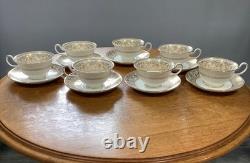 Wedgwood Gold Florentine bone china Peony shape 7 cups & saucers W4219 bl. Mark
