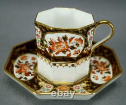 Wedgwood Y1123 Red Floral Brown & Gold Bone China Demitasse Cup & Saucer C. 1900