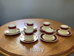 Wedgwood bone china red, cream & gold demitasse 6 cups & saucers W3003 ca 1930's