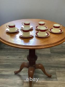 Wedgwood bone china red, cream & gold demitasse 6 cups & saucers W3003 ca 1930's