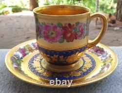 Wilhelm Koch W K Dresden Demitasse Cup & Saucer Cobalt Gold inside & out Saxony