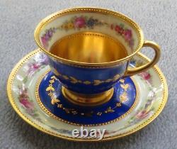 Wilhelm Koch W K Dresden Demitasse Cup & Saucer Set Cobalt Banded Floral w Gold