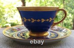 Wilhelm Koch W K Dresden Demitasse Cup & Saucer Set Cobalt Banded Floral w Gold