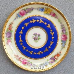 Wilhelm Koch W K Dresden Demitasse Cup & Saucer Set Cobalt Banded Floral w Gold