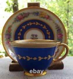 Wilhelm Koch W K Dresden Demitasse Cup & Saucer Set Cobalt Banded Floral w Gold