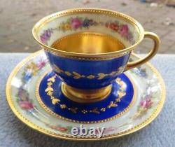 Wilhelm Koch W K Dresden Demitasse Cup & Saucer Set Cobalt Banded Floral w Gold