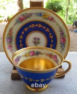 Wilhelm Koch W K Dresden Demitasse Cup & Saucer Set Cobalt Banded Floral w Gold