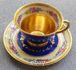 Wilhelm Koch W K Dresden Demitasse Cup & Saucer Set Cobalt Banded Floral w Gold