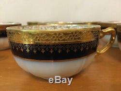 William Guerin WG & Co Limoges France Cobalt & Gold Encrusted 10 Cups & Saucers