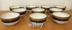 William Guerin WG & Co Limoges France Cobalt & Gold Encrusted 10 Cups & Saucers