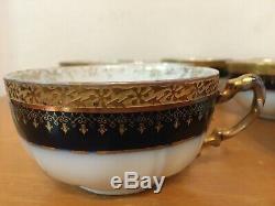 William Guerin WG & Co Limoges France Cobalt & Gold Encrusted 10 Cups & Saucers