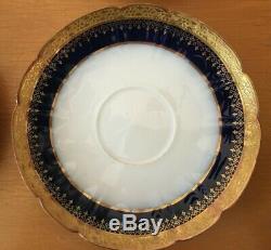 William Guerin WG & Co Limoges France Cobalt & Gold Encrusted 10 Cups & Saucers