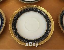 William Guerin WG & Co Limoges France Cobalt & Gold Encrusted 10 Cups & Saucers