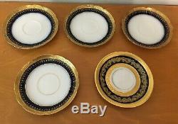 William Guerin WG & Co Limoges France Cobalt & Gold Encrusted 10 Cups & Saucers