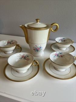 Windsor By Haviland Gold Floral Tea Coffee Pot With Four Cups Saucers Made USA