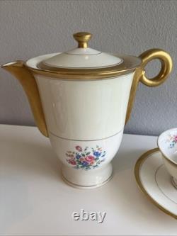 Windsor By Haviland Gold Floral Tea Coffee Pot With Four Cups Saucers Made USA