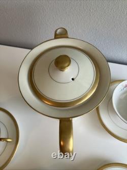 Windsor By Haviland Gold Floral Tea Coffee Pot With Four Cups Saucers Made USA