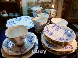 Windsor bone china 6 place 21 piece tea set, blue with gold trim Windsor bone china 6 place 21 piece tea set, blue with gold trim
