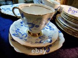 Windsor bone china 6 place 21 piece tea set, blue with gold trim Windsor bone china 6 place 21 piece tea set, blue with gold trim