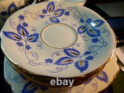 Windsor bone china 6 place 21 piece tea set, blue with gold trim Windsor bone china 6 place 21 piece tea set, blue with gold trim