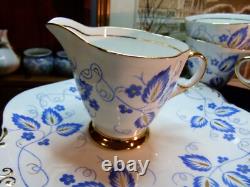 Windsor bone china 6 place 21 piece tea set, blue with gold trim Windsor bone china 6 place 21 piece tea set, blue with gold trim