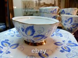 Windsor bone china 6 place 21 piece tea set, blue with gold trim Windsor bone china 6 place 21 piece tea set, blue with gold trim