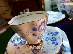 Windsor bone china 6 place 21 piece tea set, blue with gold trim Windsor bone china 6 place 21 piece tea set, blue with gold trim