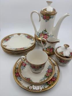 Winterling Coffee Service for 6 Persons, Roses & Gold, 6 Cups/Saucers/Plates