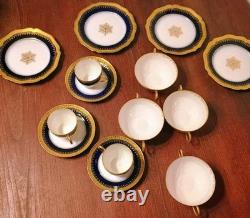 Wm Guerin Limoges 14 Pc Cobalt Blue Gold Gilt Cups & Saucers Set WOW