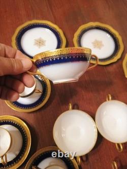 Wm Guerin Limoges 14 Pc Cobalt Blue Gold Gilt Cups & Saucers Set WOW
